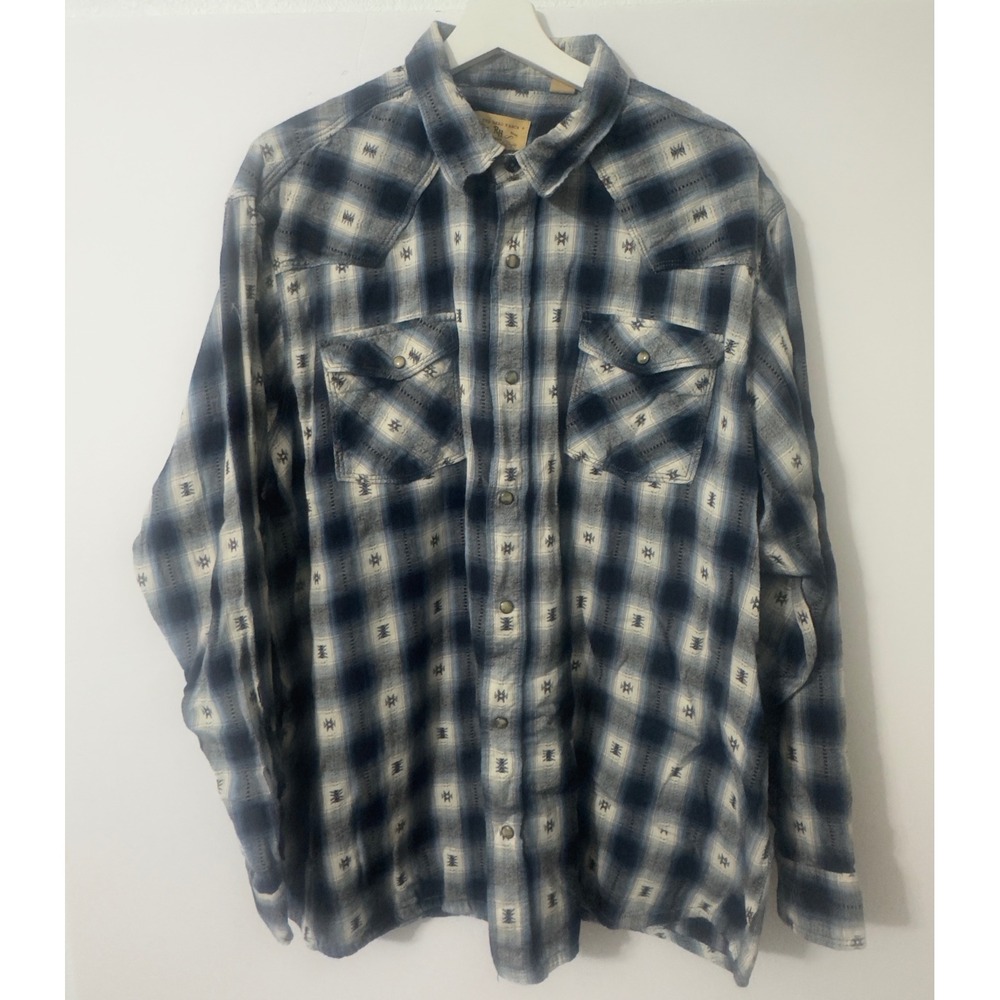 Red Head Ranch Western Shirt Mens 2XL Blue Plaid Pearl Snap Southwest Aztec